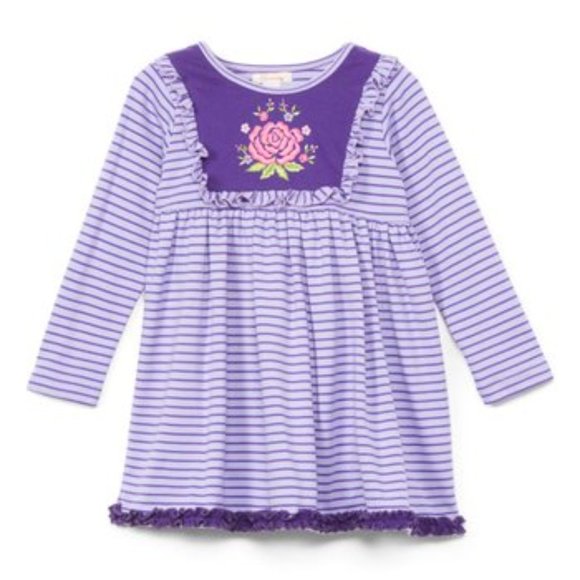 'SWEETDIL' RUFFLE TRIM EMBROIDED STITCHING LONG SLEEVE COZY TODDLER DRESS/TOP - Picture 12 of 12